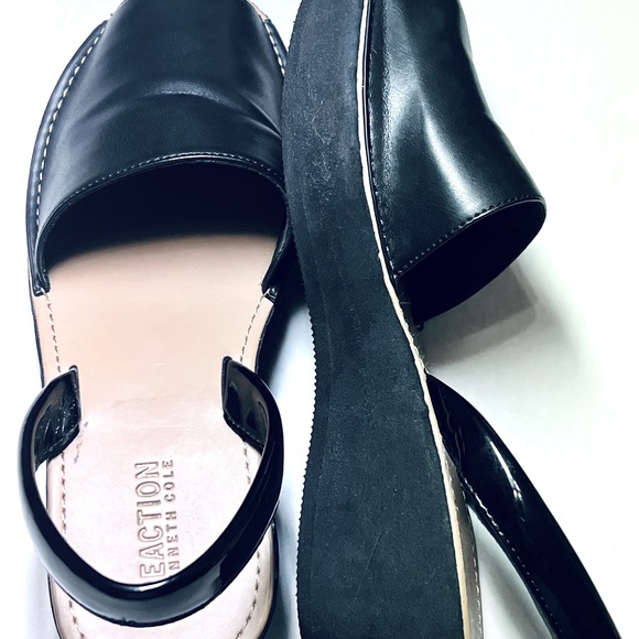 Kenneth Cole Reaction Shine Light Sandals Slingback Wedge Black Sz 8 - Picture 4 of 10